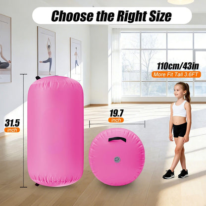 Inflatable Air Roller Gymnastics Barrel Mat Tumbling Barrel Equipment for Backhandspring Training Roller for Cheerleading, Yoga, Dance, Home & Gym Use No Pump