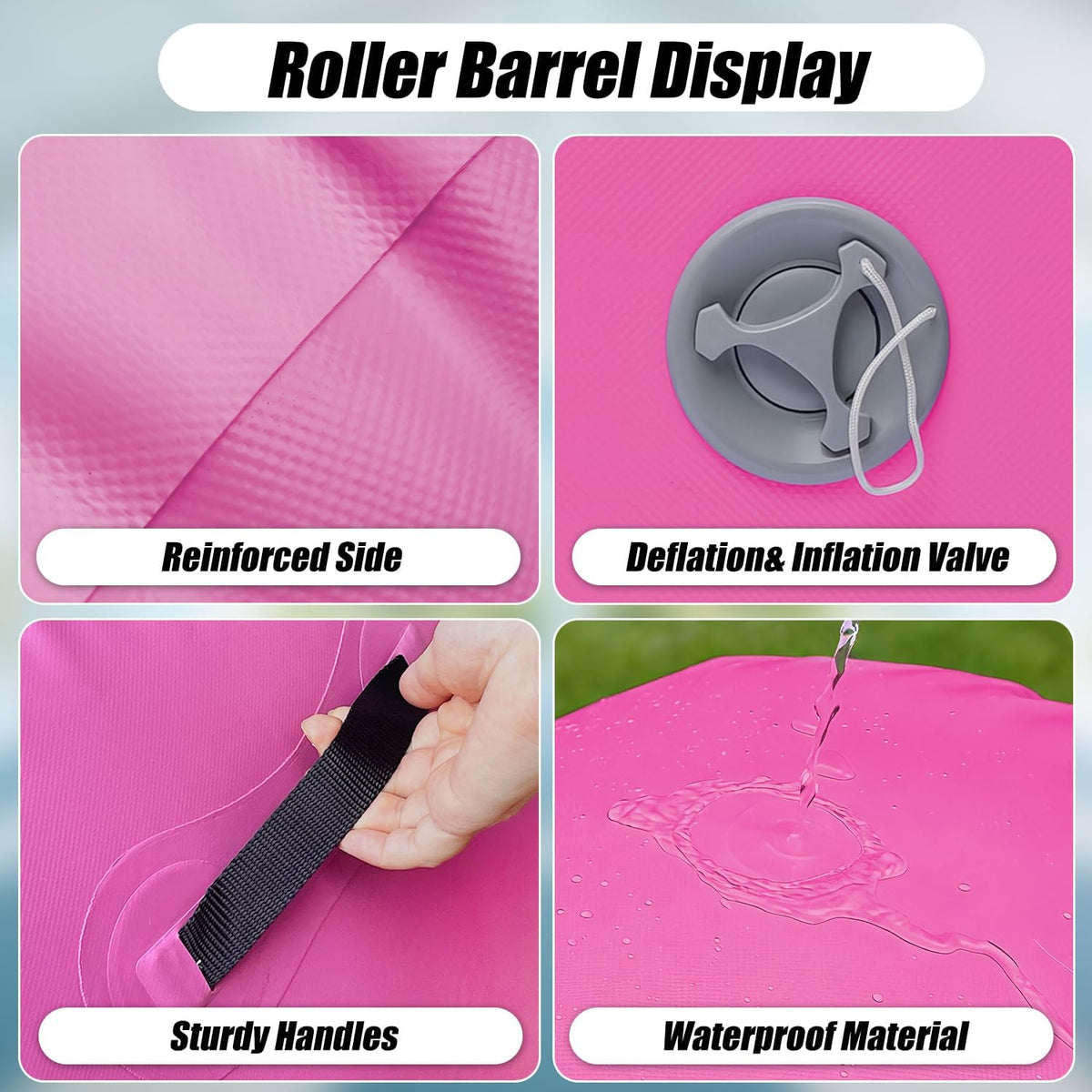 Inflatable Air Roller Gymnastics Barrel Mat Tumbling Barrel Equipment for Backhandspring Training Roller for Cheerleading, Yoga, Dance, Home & Gym Use No Pump