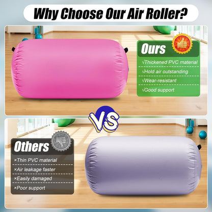 Inflatable Air Roller Gymnastics Barrel Mat Tumbling Barrel Equipment for Backhandspring Training Roller for Cheerleading, Yoga, Dance, Home & Gym Use No Pump