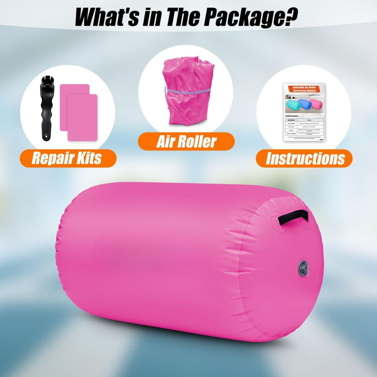 Inflatable Air Roller Gymnastics Barrel Mat Tumbling Barrel Equipment for Backhandspring Training Roller for Cheerleading, Yoga, Dance, Home & Gym Use No Pump