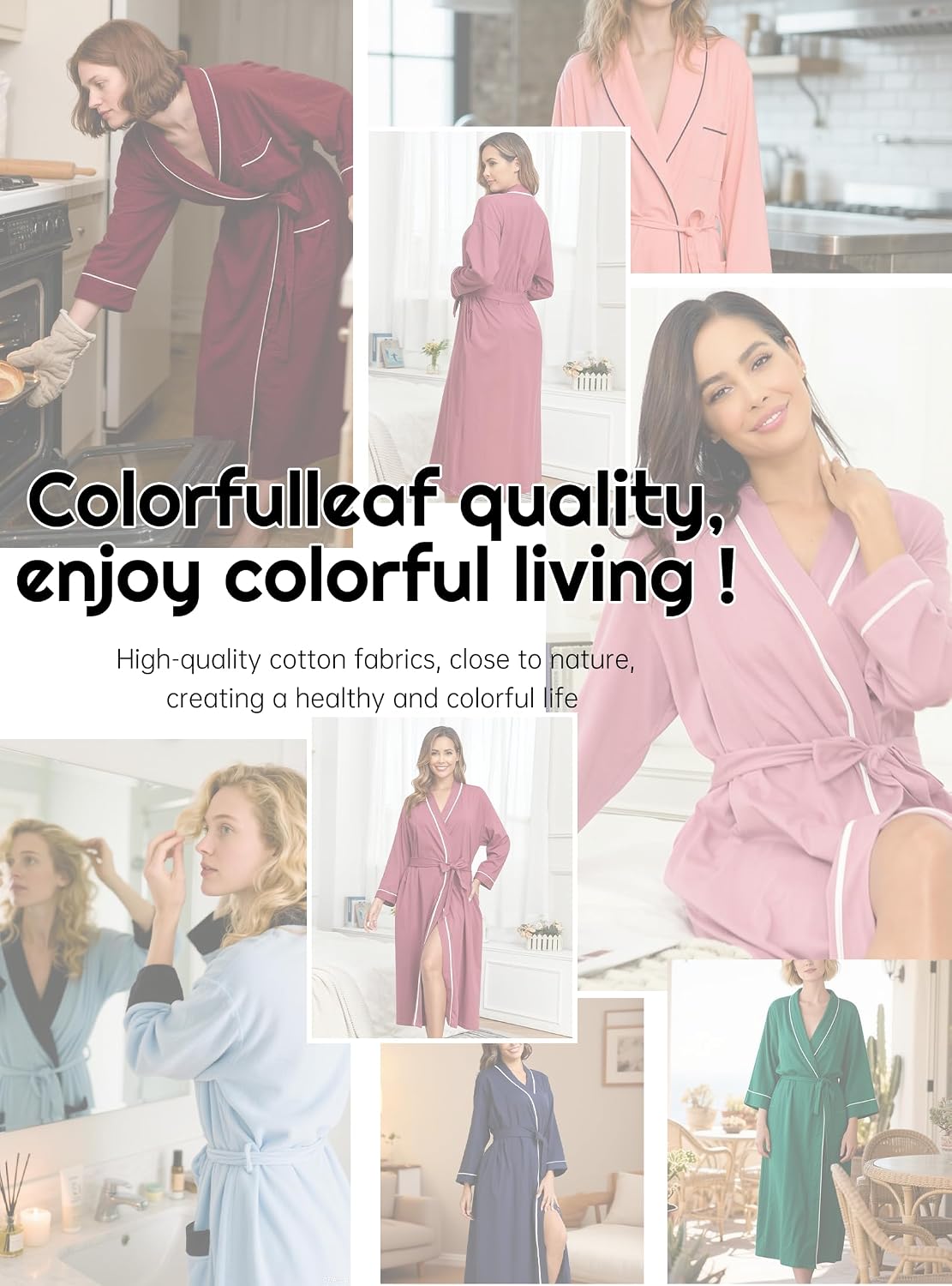 100% Cotton Robes for Women Lightweight Kimono knit Bathrobe