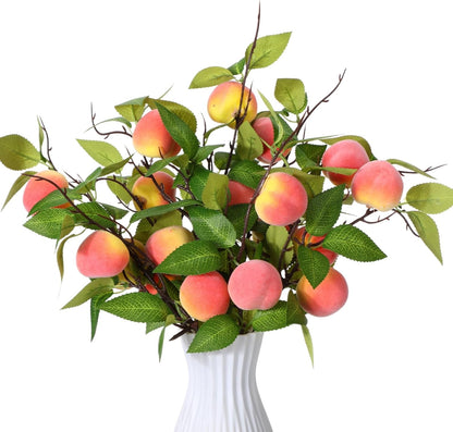 Daifunli 10 Pcs Artificial Peach Branches Fake Stem, 2 Peaches, 14.96 Inch