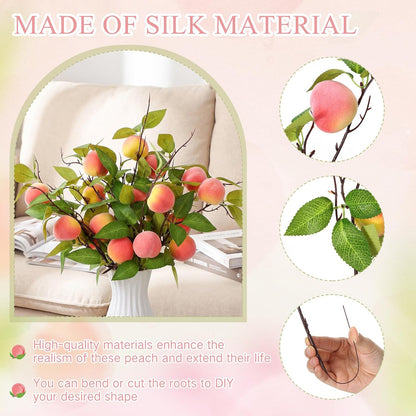 Daifunli 10 Pcs Artificial Peach Branches Fake Stem, 2 Peaches, 14.96 Inch