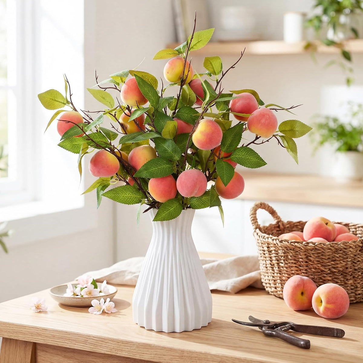 Daifunli 10 Pcs Artificial Peach Branches Fake Stem, 2 Peaches, 14.96 Inch