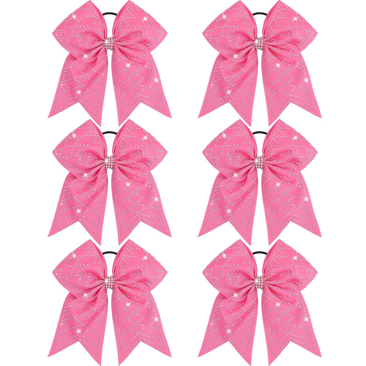 6PCS Glitter Rhinestones Pink Large Cheer Bows for Cheerleader
