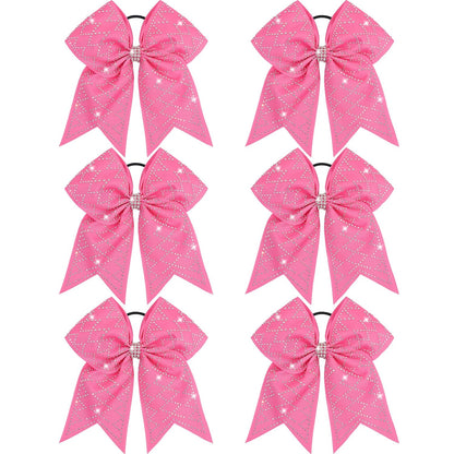 6PCS Glitter Rhinestones Pink Large Cheer Bows for Cheerleader