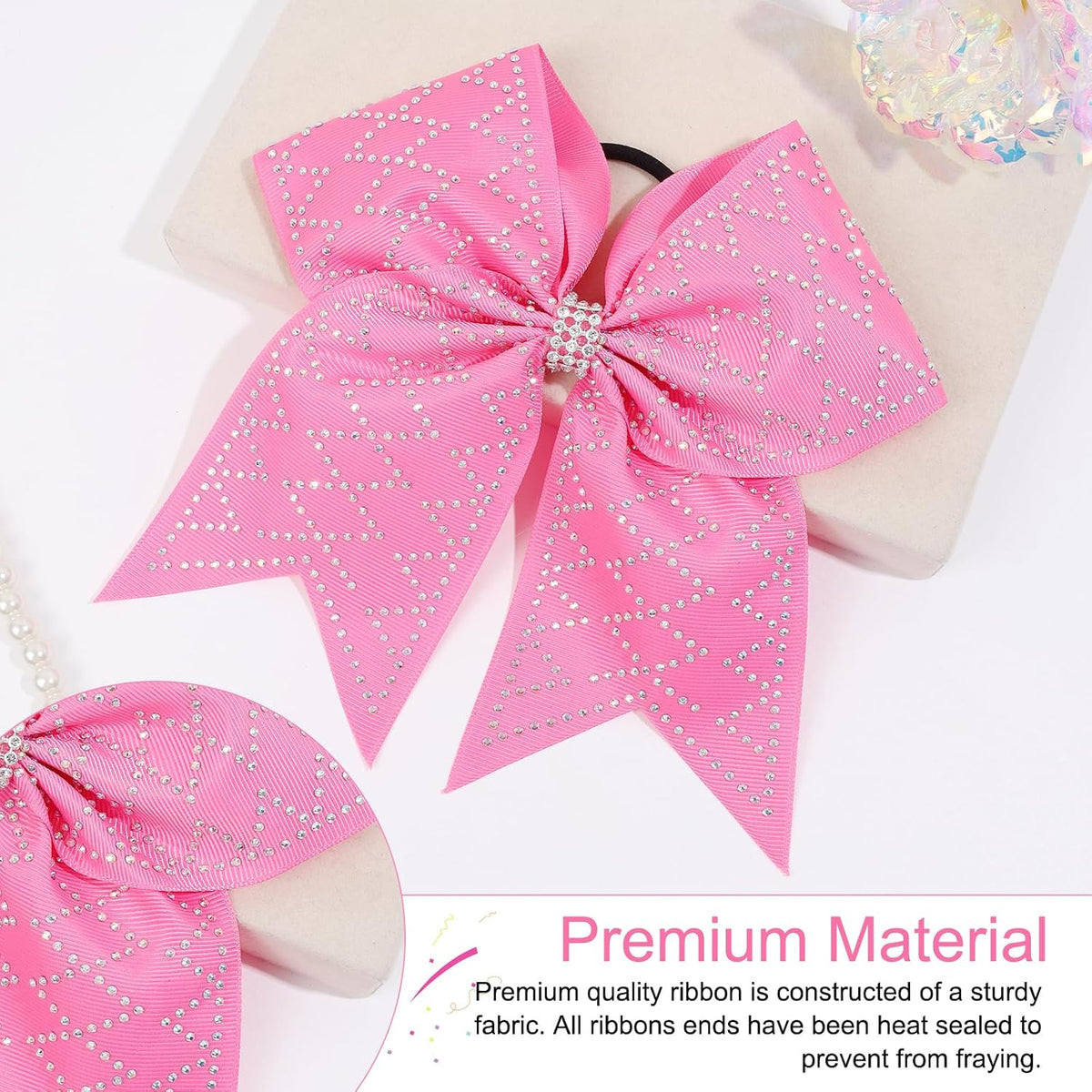 6PCS Glitter Rhinestones Pink Large Cheer Bows for Cheerleader