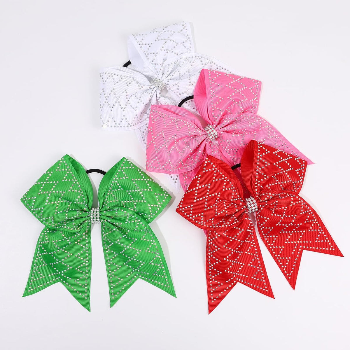 6PCS Glitter Rhinestones Pink Large Cheer Bows for Cheerleader