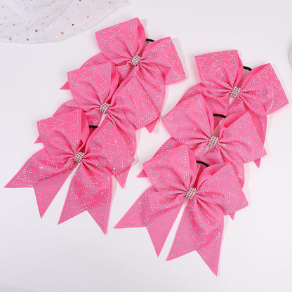 6PCS Glitter Rhinestones Pink Large Cheer Bows for Cheerleader
