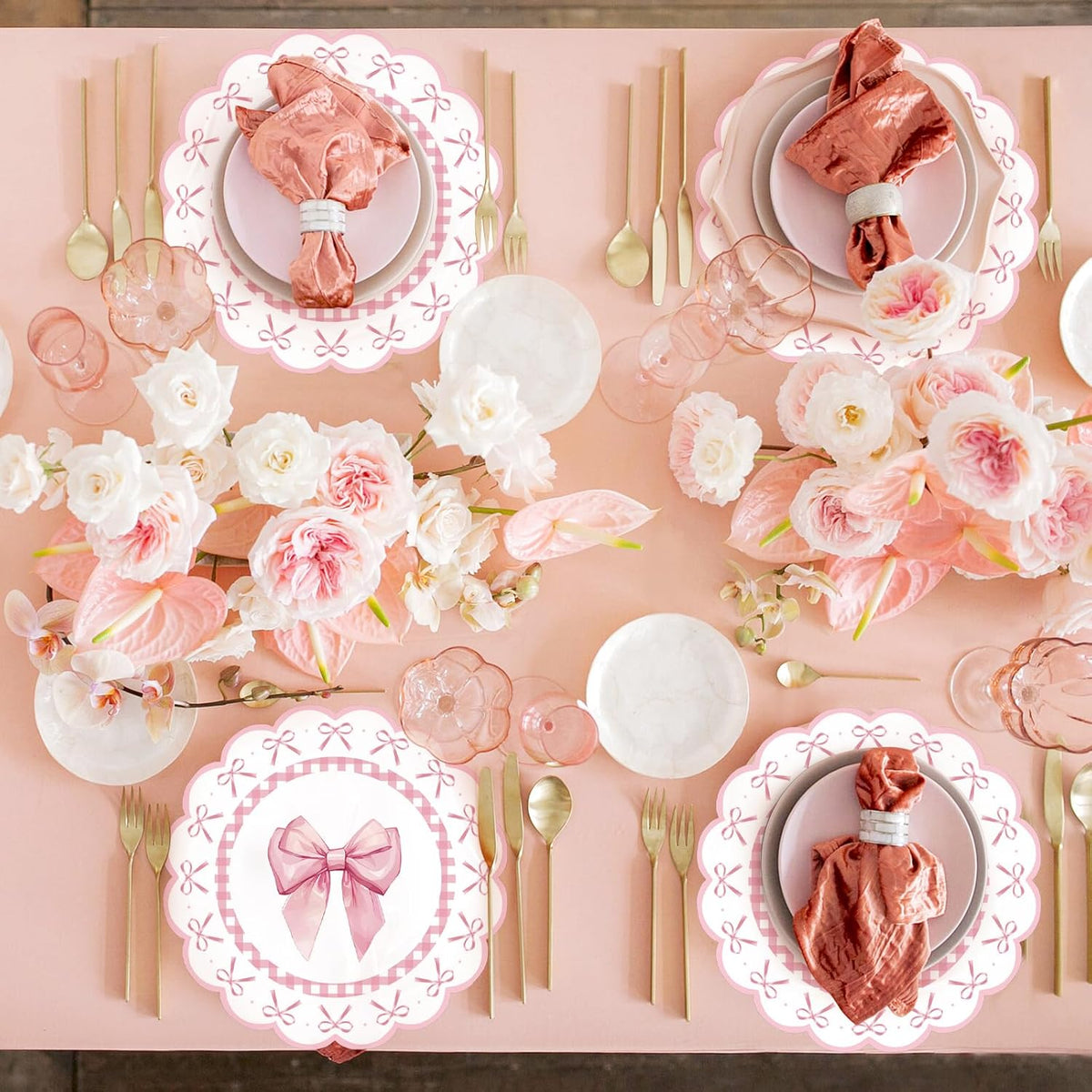 50 Pcs Pink Bow Paper Placemats 13.4 Inch Round Decorative Pink Bow Place Table Mats Disposable Placemats Mats for Table Setting for Bachelorette Bridal Shower Wedding Birthday Party Supplies