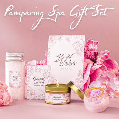 Gift Basket for Women, Self Care Set with Knitted Throw - Care Pkg - Pink