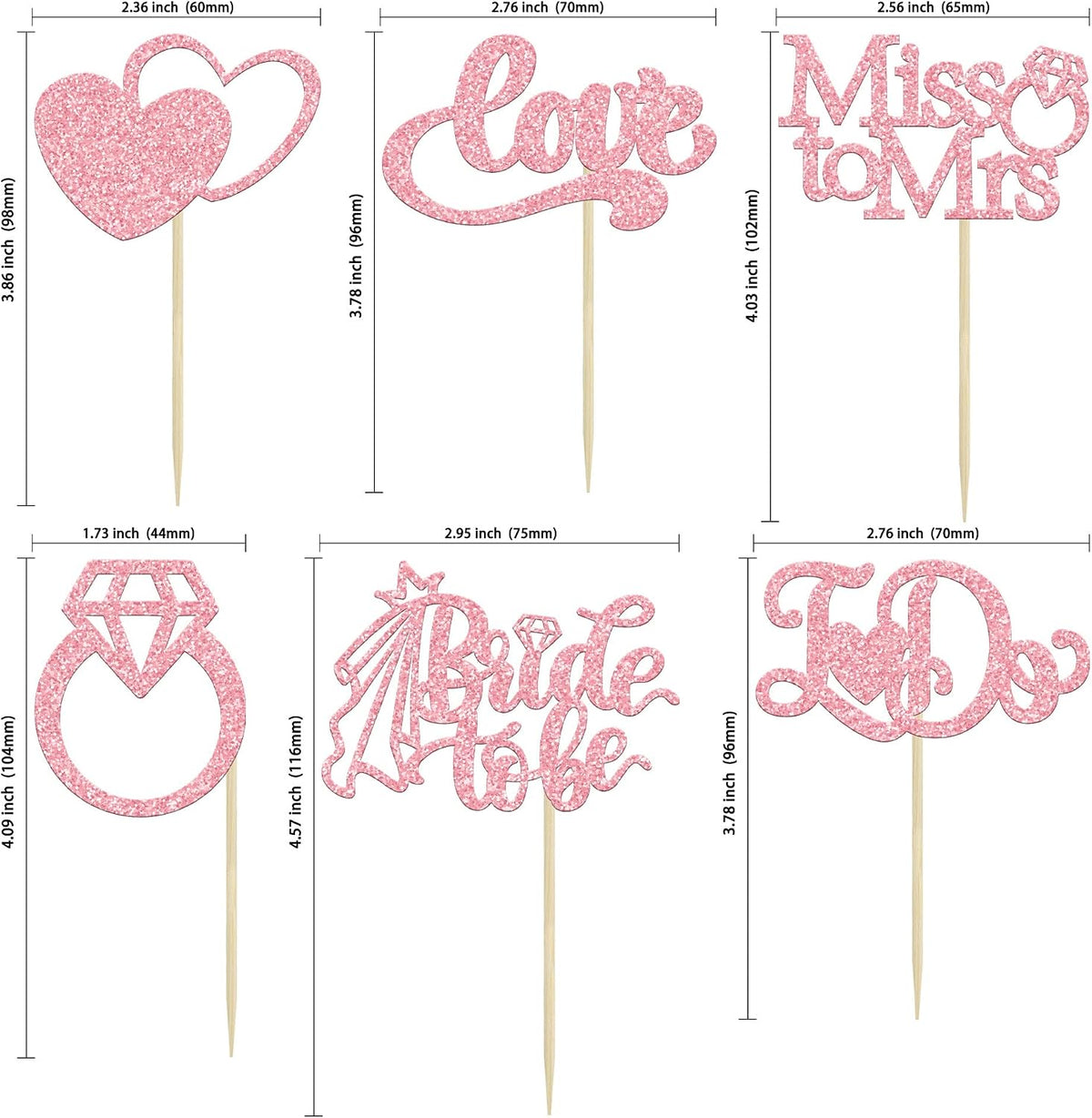 24Pcs Bride to Be Cupcake Toppers Pink Glitter I Do Love Heart Ring Miss To Mrs Cupcake Picks Bridal Shower Cake Decorations for Wedding Engagement Bachelorette Party Supplies