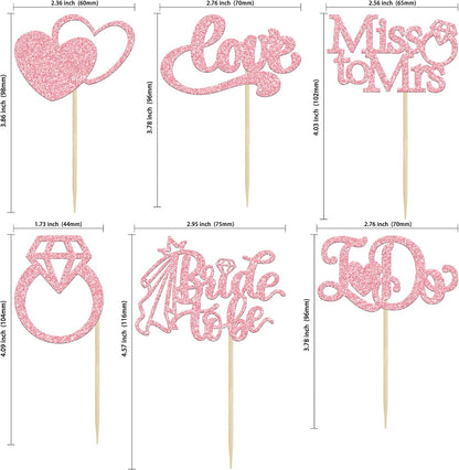 24Pcs Bride to Be Cupcake Toppers Pink Glitter I Do Love Heart Ring Miss To Mrs Cupcake Picks Bridal Shower Cake Decorations for Wedding Engagement Bachelorette Party Supplies