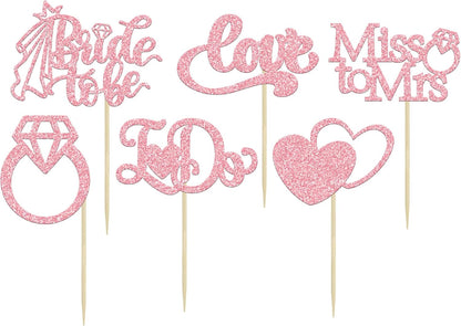 24Pcs Bride to Be Cupcake Toppers Pink Glitter I Do Love Heart Ring Miss To Mrs Cupcake Picks Bridal Shower Cake Decorations for Wedding Engagement Bachelorette Party Supplies