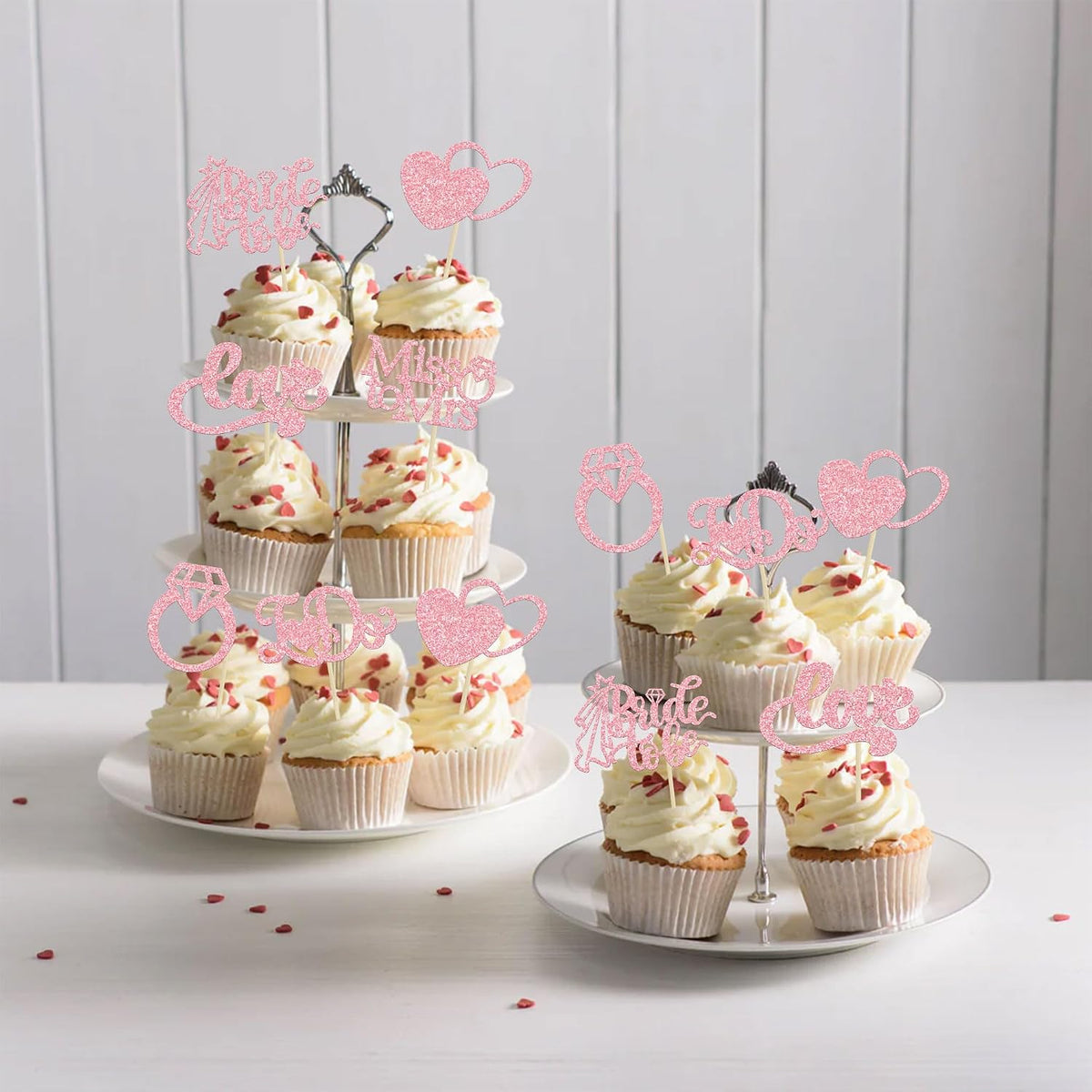 24Pcs Bride to Be Cupcake Toppers Pink Glitter I Do Love Heart Ring Miss To Mrs Cupcake Picks Bridal Shower Cake Decorations for Wedding Engagement Bachelorette Party Supplies