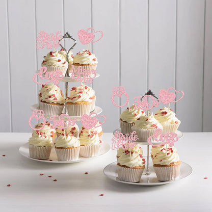 24Pcs Bride to Be Cupcake Toppers Pink Glitter I Do Love Heart Ring Miss To Mrs Cupcake Picks Bridal Shower Cake Decorations for Wedding Engagement Bachelorette Party Supplies
