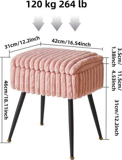 Aibiju Vanity Stool Chair, Foot Stools Ottoman, Faux Fur Vanity Chair with Black Legs, Vanity Stool for Makeup, Make up Chairs for Vanity, Vanity Small Bench Seat Storage Pink YD-MS151P