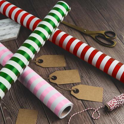 Wrapping Paper - Mini Roll - Pink and White Stripe Design Perfect for Wedding, Birthday, Baby Shower, Party - 17.5 Inch X 32.8 Feet
