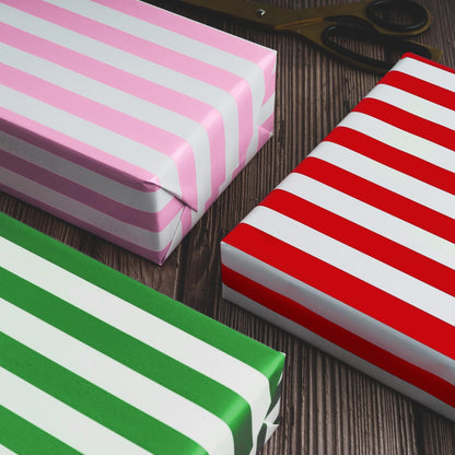 Wrapping Paper - Mini Roll - Pink and White Stripe Design Perfect for Wedding, Birthday, Baby Shower, Party - 17.5 Inch X 32.8 Feet