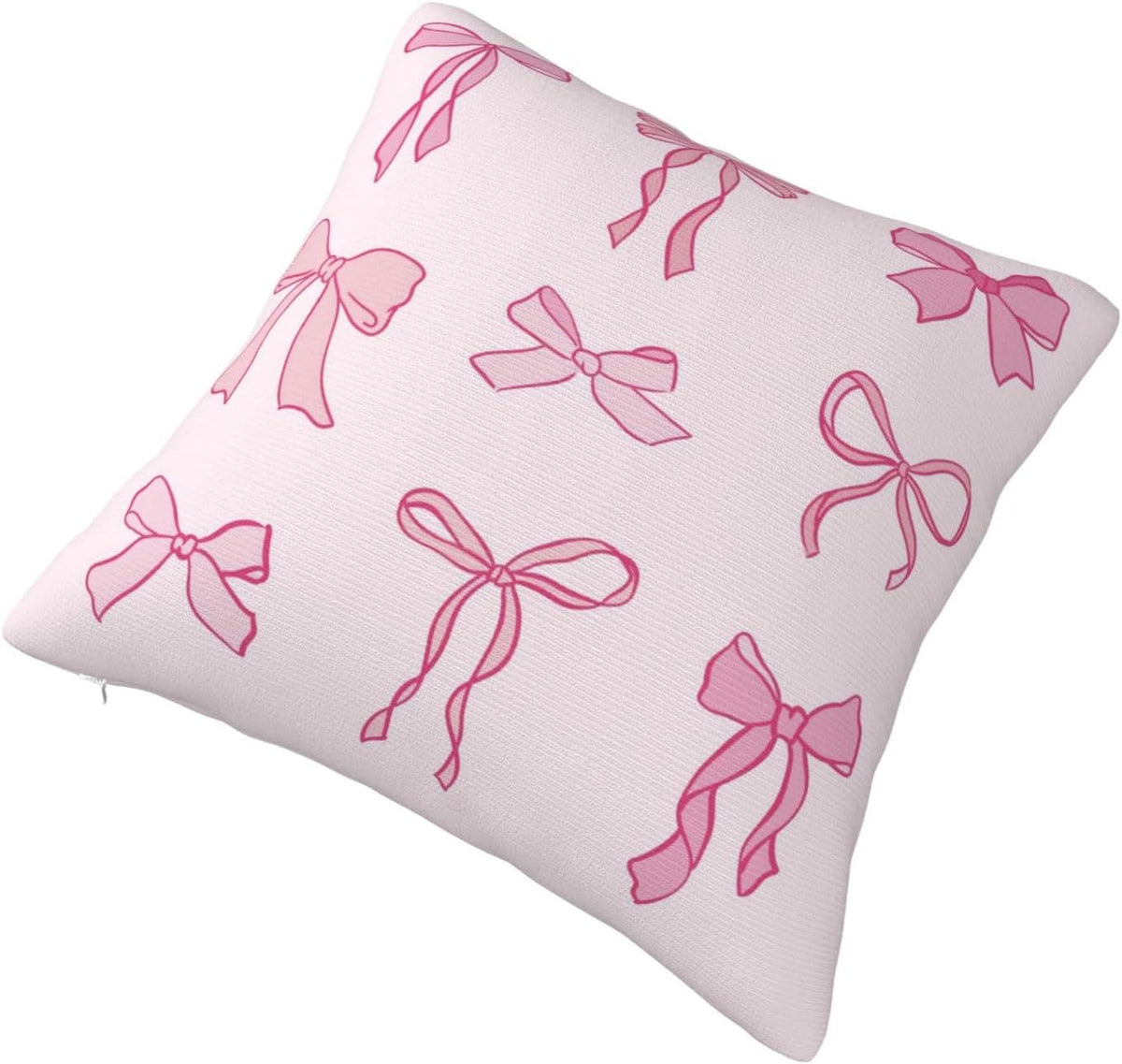 Bow Throw Pillow Covers 18x18 Set of 2 Pink Short Plush Pillows Case Cute Square Cushion Cover Decorative Pillowcases for Couch Bed Sofa