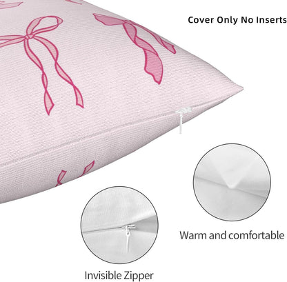 Bow Throw Pillow Covers 18x18 Set of 2 Pink Short Plush Pillows Case Cute Square Cushion Cover Decorative Pillowcases for Couch Bed Sofa