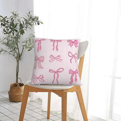 Bow Throw Pillow Covers 18x18 Set of 2 Pink Short Plush Pillows Case Cute Square Cushion Cover Decorative Pillowcases for Couch Bed Sofa