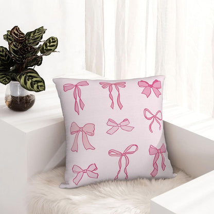 Bow Throw Pillow Covers 18x18 Set of 2 Pink Short Plush Pillows Case Cute Square Cushion Cover Decorative Pillowcases for Couch Bed Sofa