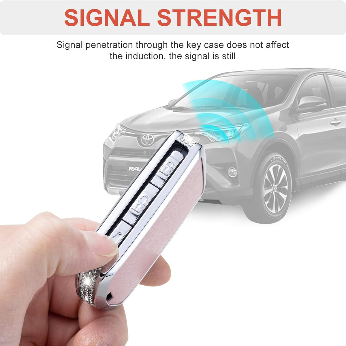 Key Fob Cover Compatible with Volvo, Pink Leather Crystal 360 Degree Protection Key Shell Case for XC90, XC60, XC40, S60, S90, V60, V90, Polestar 1, Polestar 2