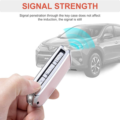 Key Fob Cover Compatible with Volvo, Pink Leather Crystal 360 Degree Protection Key Shell Case for XC90, XC60, XC40, S60, S90, V60, V90, Polestar 1, Polestar 2