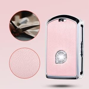 Key Fob Cover Compatible with Volvo, Pink Leather Crystal 360 Degree Protection Key Shell Case for XC90, XC60, XC40, S60, S90, V60, V90, Polestar 1, Polestar 2