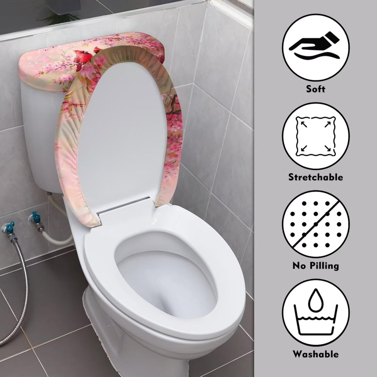 Mockingbird Toilet Lid Covers Set Peach Blossom Large Toilet Cover 2 Pack for Kids Bathroom Decorations 17 x 21