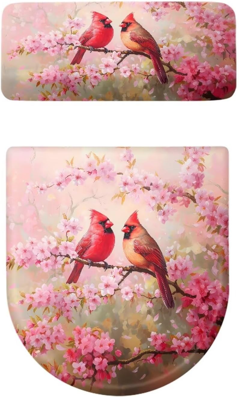 Mockingbird Toilet Lid Covers Set Peach Blossom Large Toilet Cover 2 Pack for Kids Bathroom Decorations 17 x 21