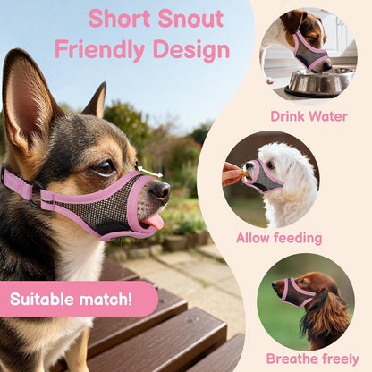 Mesh Dog Muzzle, Adjustable Muzzle for Small Short Snouted Dogs