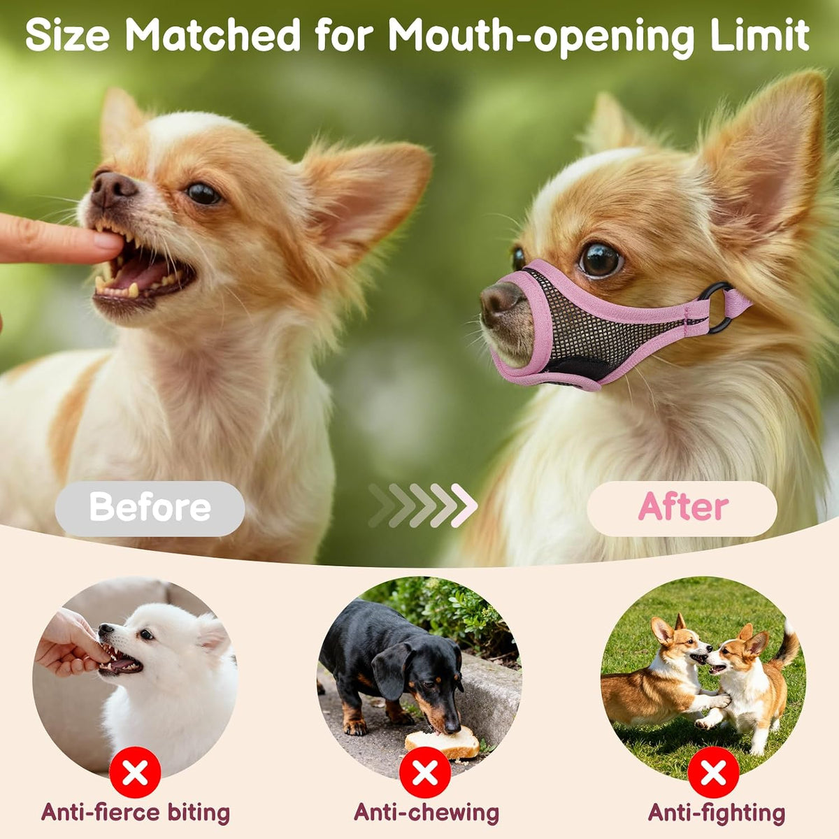 Mesh Dog Muzzle, Adjustable Muzzle for Small Short Snouted Dogs