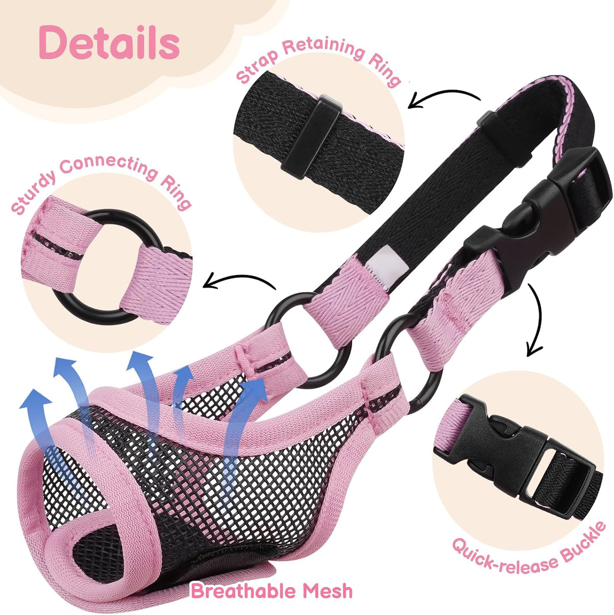 Mesh Dog Muzzle, Adjustable Muzzle for Small Short Snouted Dogs