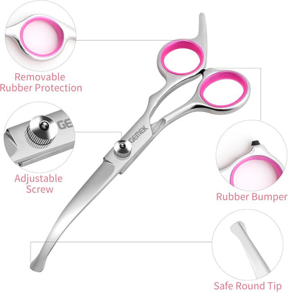Dog Grooming Scissors with Safety Round Tips Stainless Steel (Pink 4 in 1)