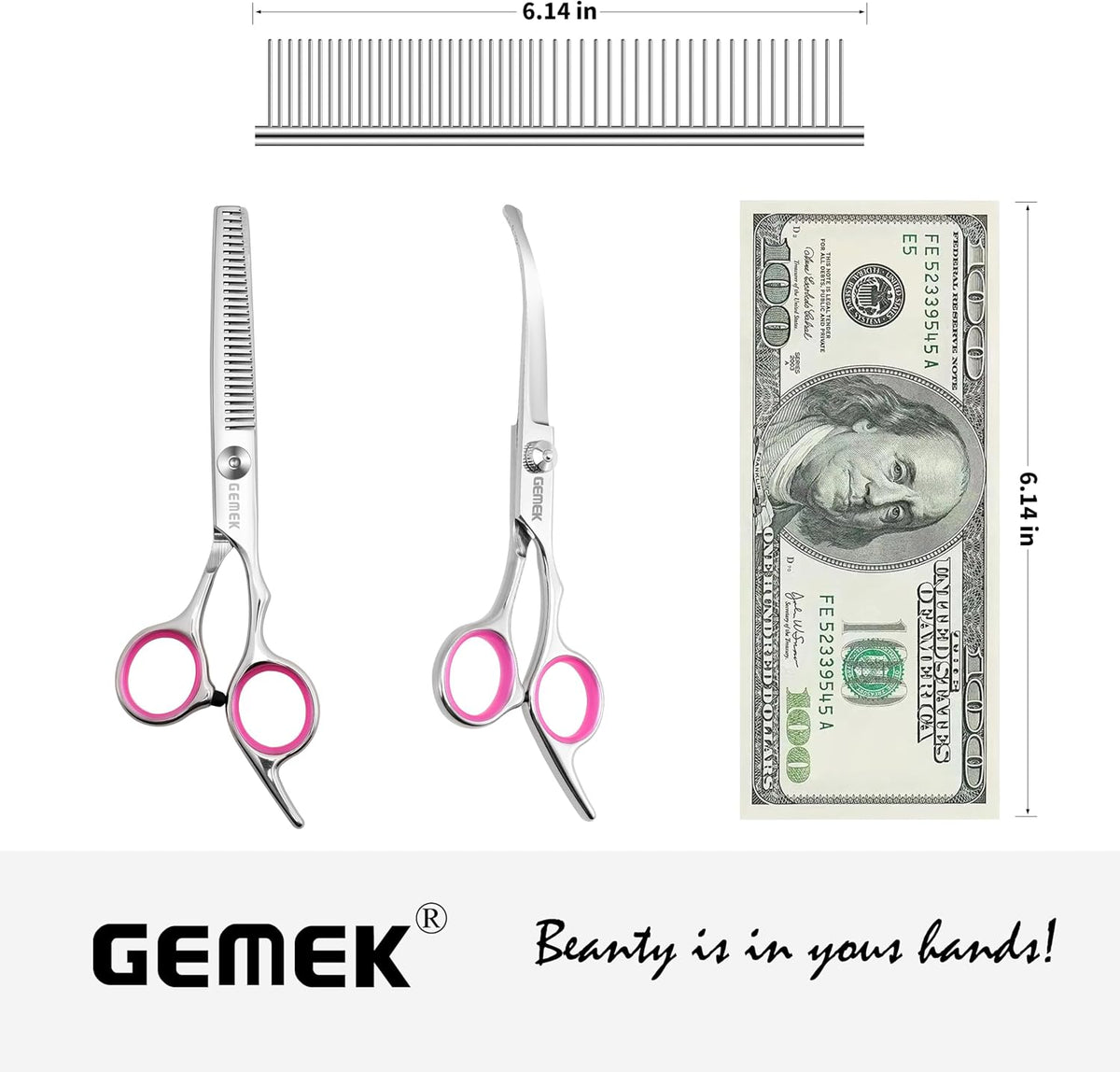 Dog Grooming Scissors with Safety Round Tips Stainless Steel (Pink 4 in 1)