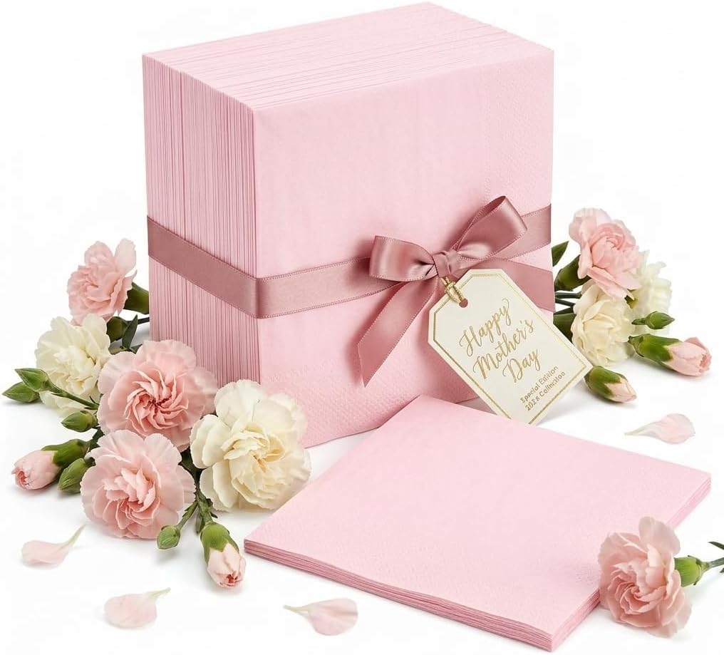 100-Count 2-Ply Pink Cocktail Napkins - Beverage Napkins Disposable Premium Quality - 5" x 5" Pink Paper Napkins for Birthday Party & Mother's Day,Bar,Weddings