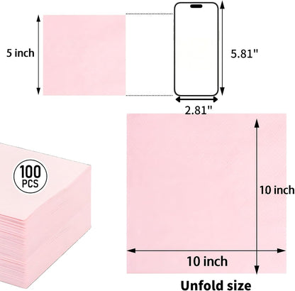 100-Count 2-Ply Pink Cocktail Napkins - Beverage Napkins Disposable Premium Quality - 5" x 5" Pink Paper Napkins for Birthday Party & Mother's Day,Bar,Weddings