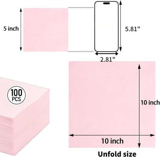 100-Count 2-Ply Pink Cocktail Napkins - Beverage Napkins Disposable Premium Quality - 5" x 5" Pink Paper Napkins for Birthday Party & Mother's Day,Bar,Weddings