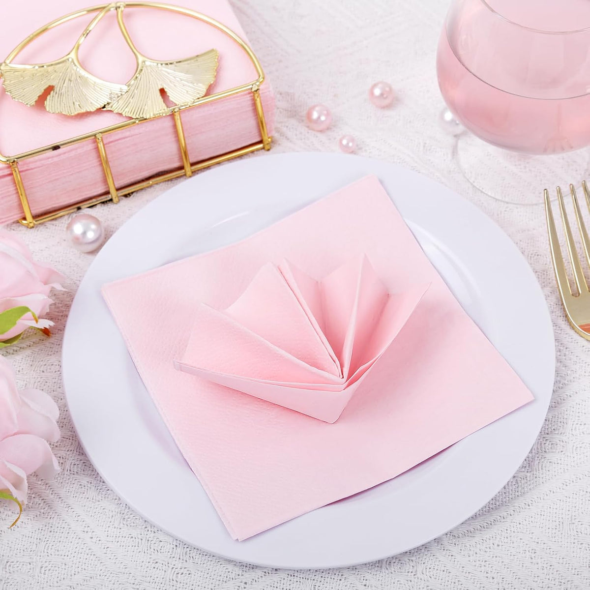 100-Count 2-Ply Pink Cocktail Napkins - Beverage Napkins Disposable Premium Quality - 5" x 5" Pink Paper Napkins for Birthday Party & Mother's Day,Bar,Weddings