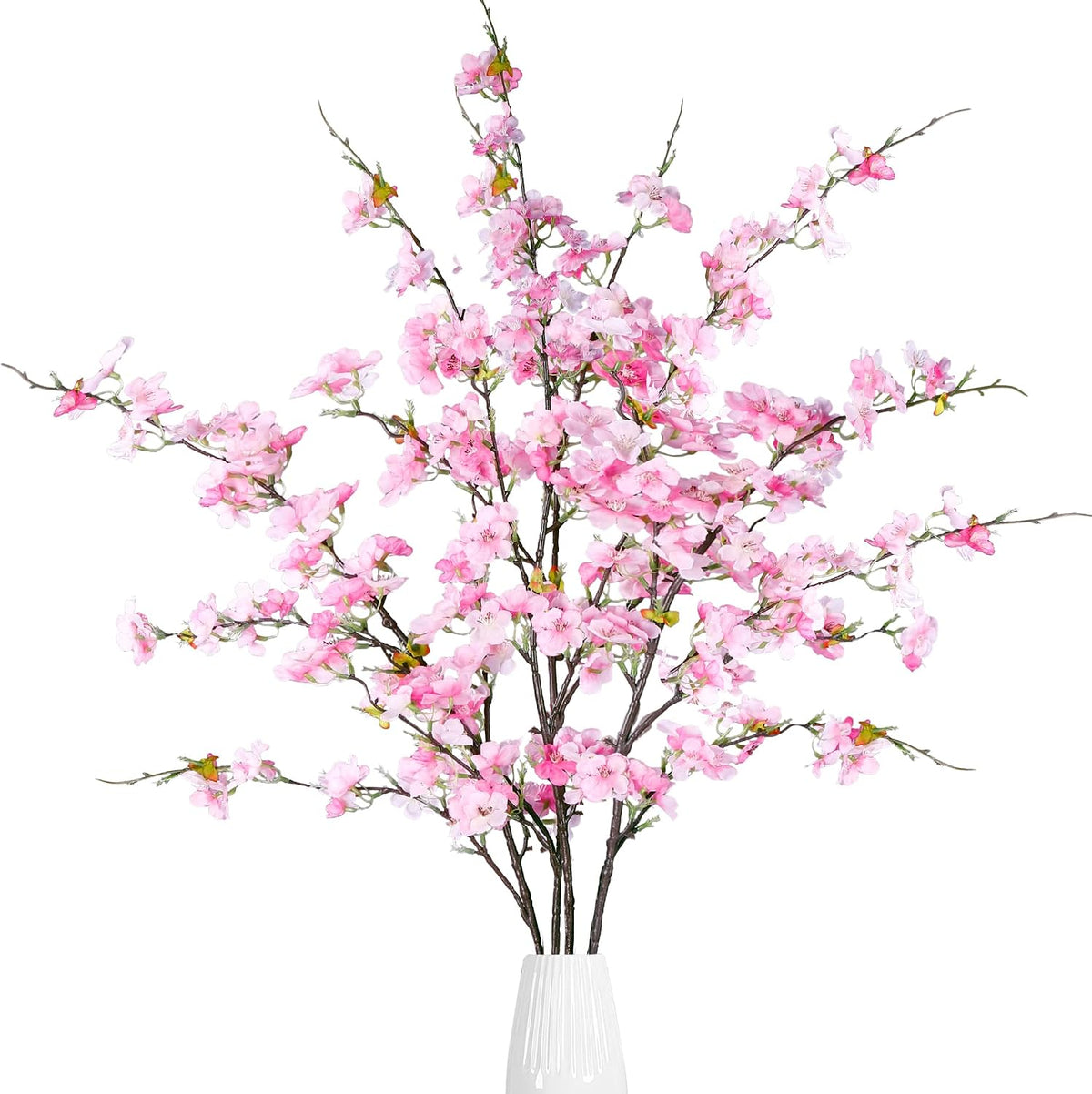 Artificial Cherry Blossom Flowers 4 Pcs Faux Cherry Blossom Stems Faux Silk Cherry Blossom Branches 43’’ Fake Flowers Long Stems for Vase Arrangements Home Wedding Table Decor (Pink)