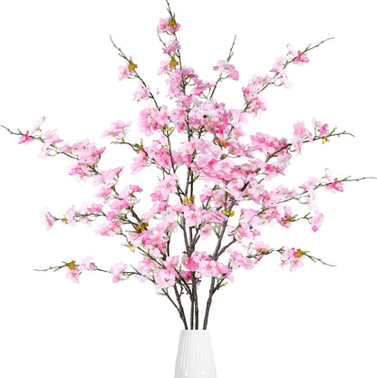 Artificial Cherry Blossom Flowers 4 Pcs Faux Cherry Blossom Stems Faux Silk Cherry Blossom Branches 43’’ Fake Flowers Long Stems for Vase Arrangements Home Wedding Table Decor (Pink)