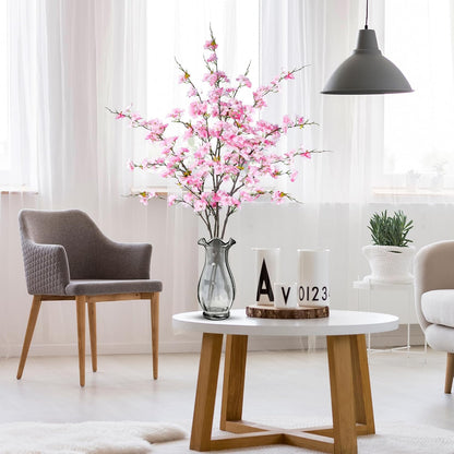 Artificial Cherry Blossom Flowers 4 Pcs Faux Cherry Blossom Stems Faux Silk Cherry Blossom Branches 43’’ Fake Flowers Long Stems for Vase Arrangements Home Wedding Table Decor (Pink)
