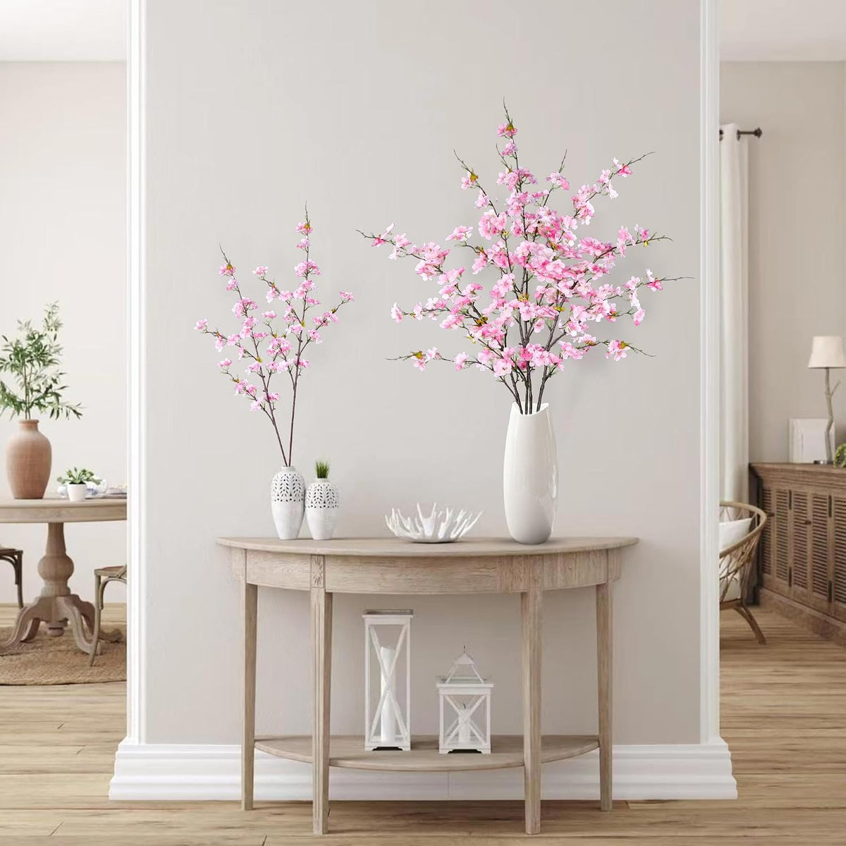 Artificial Cherry Blossom Flowers 4 Pcs Faux Cherry Blossom Stems Faux Silk Cherry Blossom Branches 43’’ Fake Flowers Long Stems for Vase Arrangements Home Wedding Table Decor (Pink)