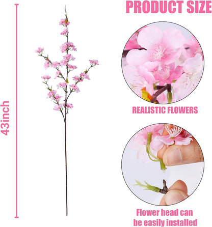 Artificial Cherry Blossom Flowers 4 Pcs Faux Cherry Blossom Stems Faux Silk Cherry Blossom Branches 43’’ Fake Flowers Long Stems for Vase Arrangements Home Wedding Table Decor (Pink)