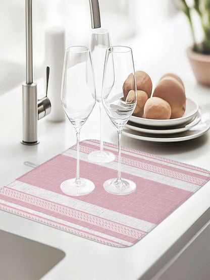 Dish Drying Mat for Kitchen Counter,Pink Minimalist Stripe Geometric Art Absorbent Microfiber Drainer Rack Pad Rustic Linen Texture Quick Dry Mat for Sinks Dishes Utensils 16x18in,1 Pack