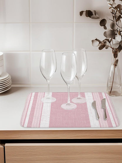 Dish Drying Mat for Kitchen Counter,Pink Minimalist Stripe Geometric Art Absorbent Microfiber Drainer Rack Pad Rustic Linen Texture Quick Dry Mat for Sinks Dishes Utensils 16x18in,1 Pack