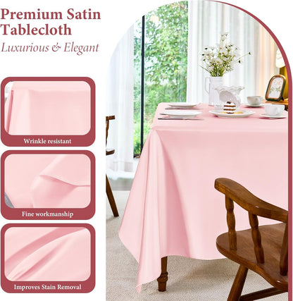 MICORAL 1 Pack Satin Tablecloth 58x102 Inches Rectangle - Soft Wrinkle Resistant Fabric for Wedding, Banquet, Valentine's Days, Party Decoration - Easy Care Machine Washable, Pink