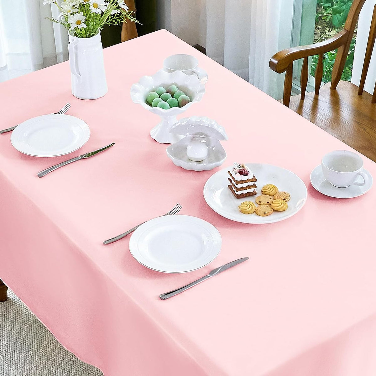MICORAL 1 Pack Satin Tablecloth 58x102 Inches Rectangle - Soft Wrinkle Resistant Fabric for Wedding, Banquet, Valentine's Days, Party Decoration - Easy Care Machine Washable, Pink